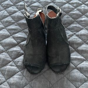Mia black suede peep toe heels, size 6 1/2